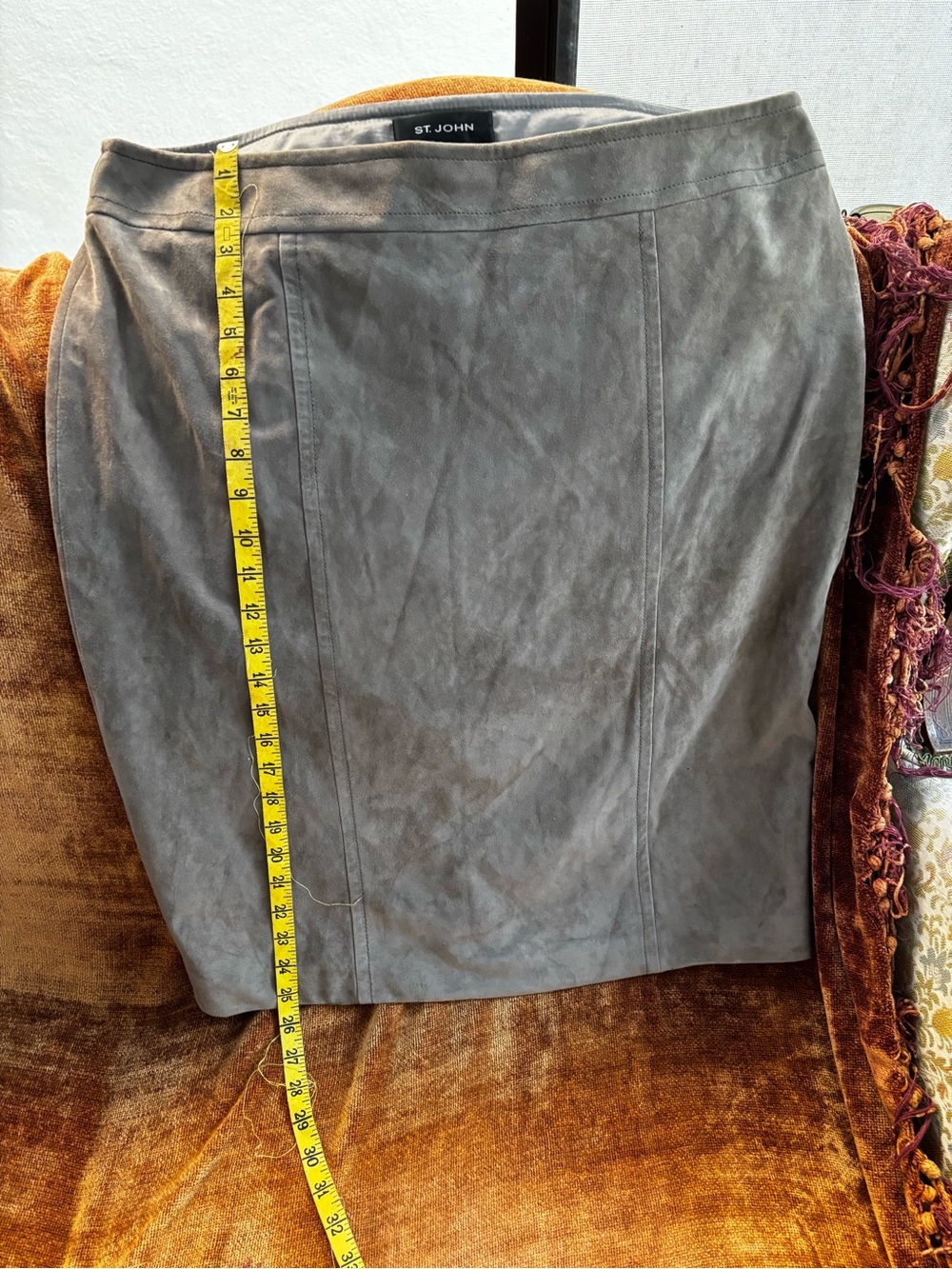 St. John Taupe Gray Suede Pencil Skirt